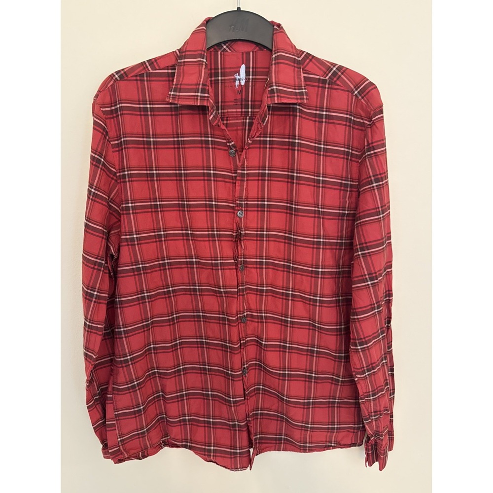 johnnie-O Featherweight Shirt Mens Medium Red Plaid Long Sleeve